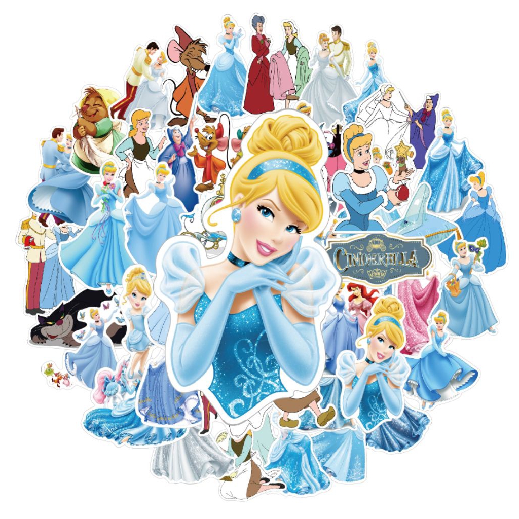 

[50 Pcs] DECO STICKER | STICKER DIY | JURNAL AESTHETIC [DS102] Cinderella yang lucu untuk koper, papan luncur, botol air, stiker grafiti kartun HP LAPTOP TUMBLER