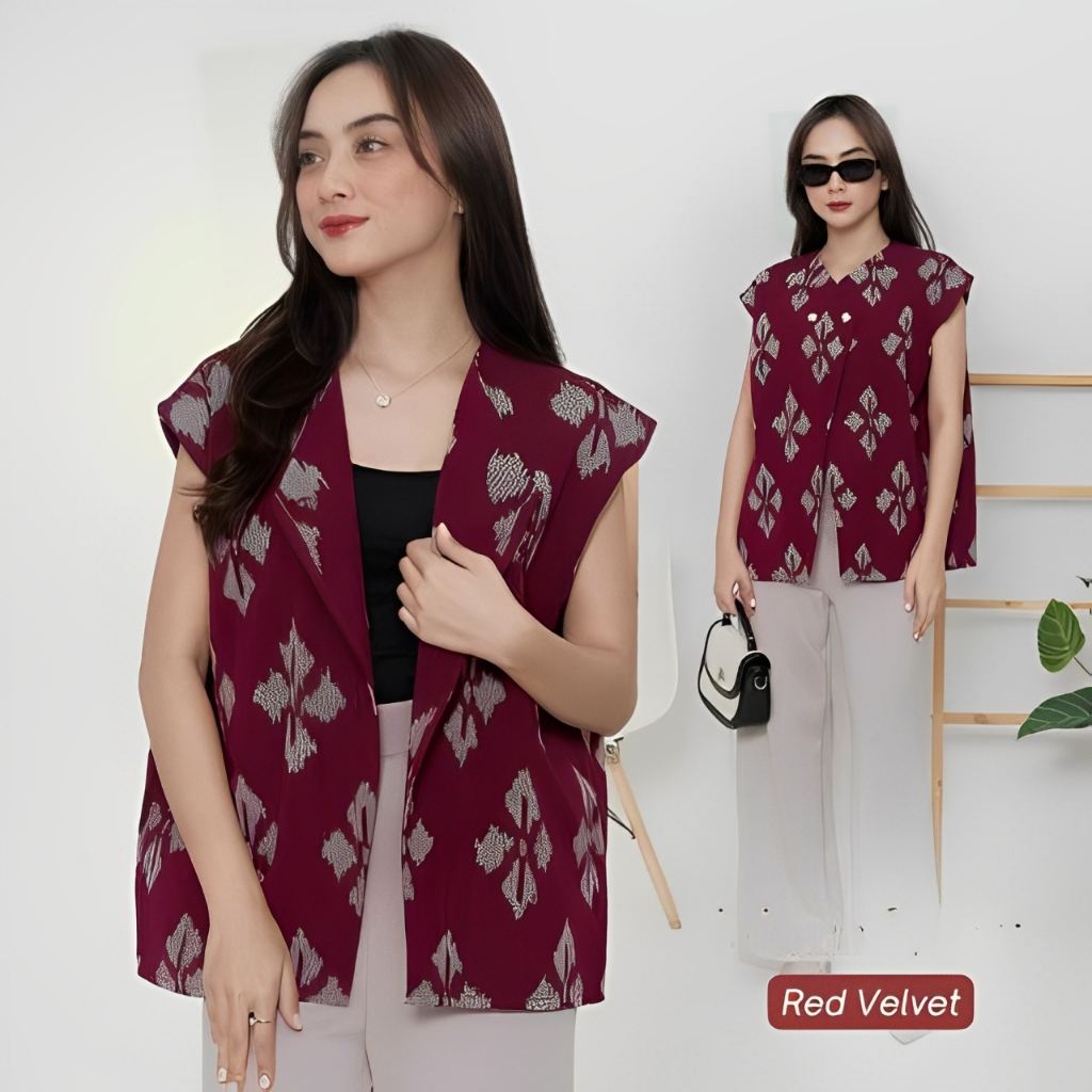 Vest Tenun Etnik Toraja Sumba | Outerwear Tenun Atasan Kerja | Rompi Tenun Kasual