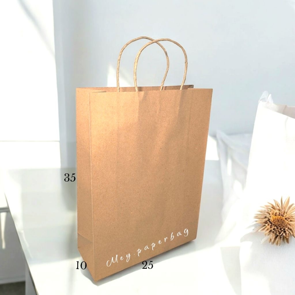 

Isi 12 (1 LUSIN) Paper Bag Polos Cokelat Tali Kertas Premium Uk 25x35