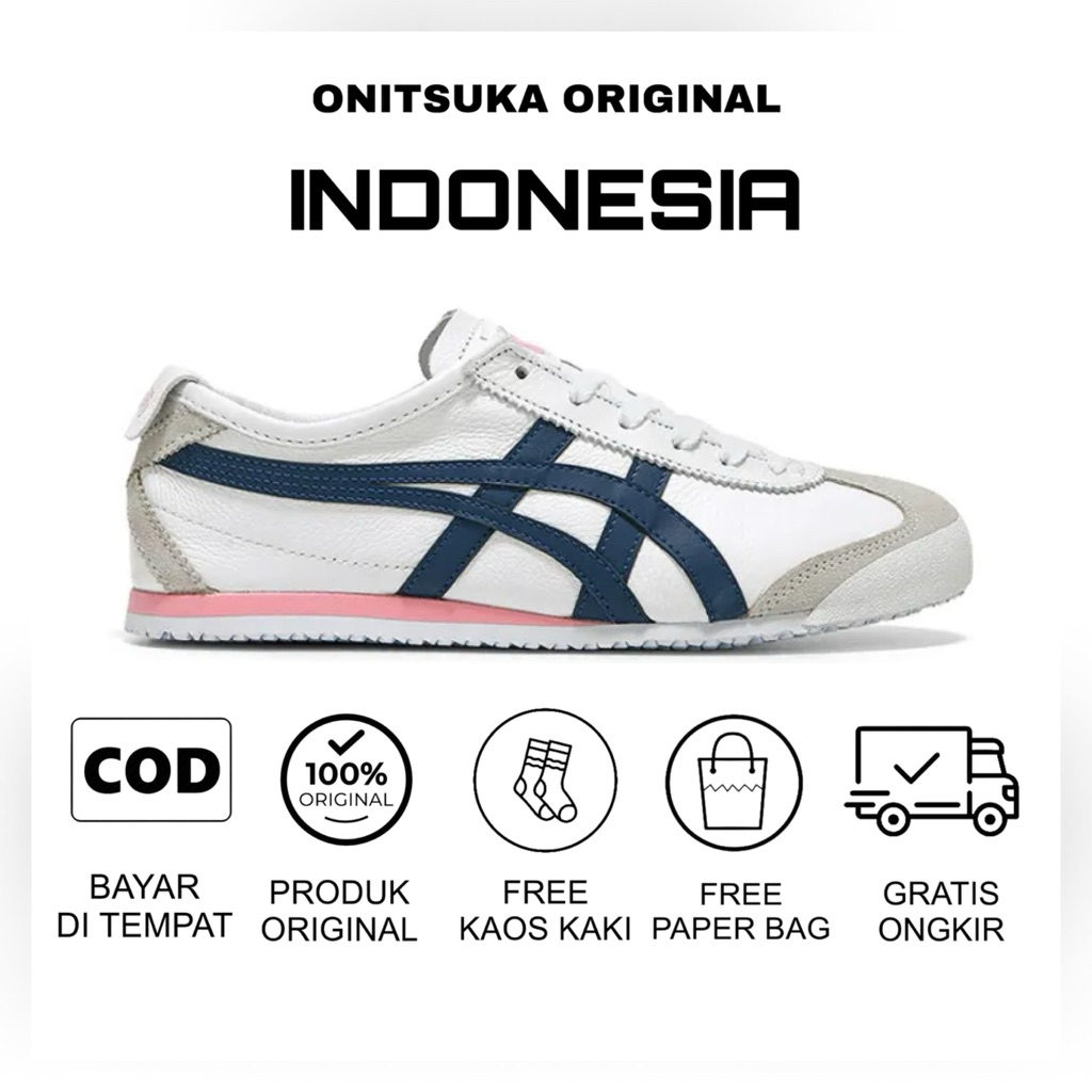 Sepatu Wanita Onitsuka Mexico66 Original Indo White Navy Pink / sepatu pria/ sepatu wanita/ sepatu s