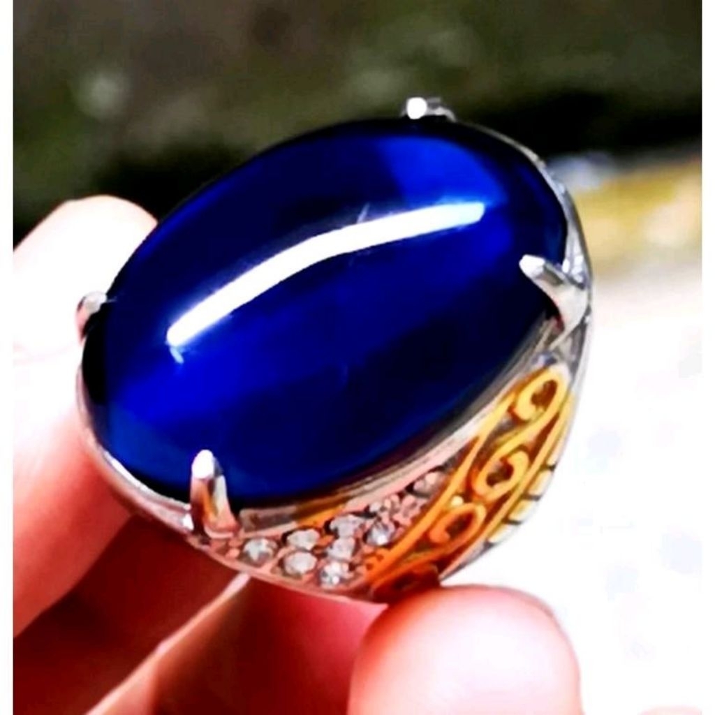 Cincin Akik Pria Royal Blue King Safir Super Jumbo Ring Titanium Mewah