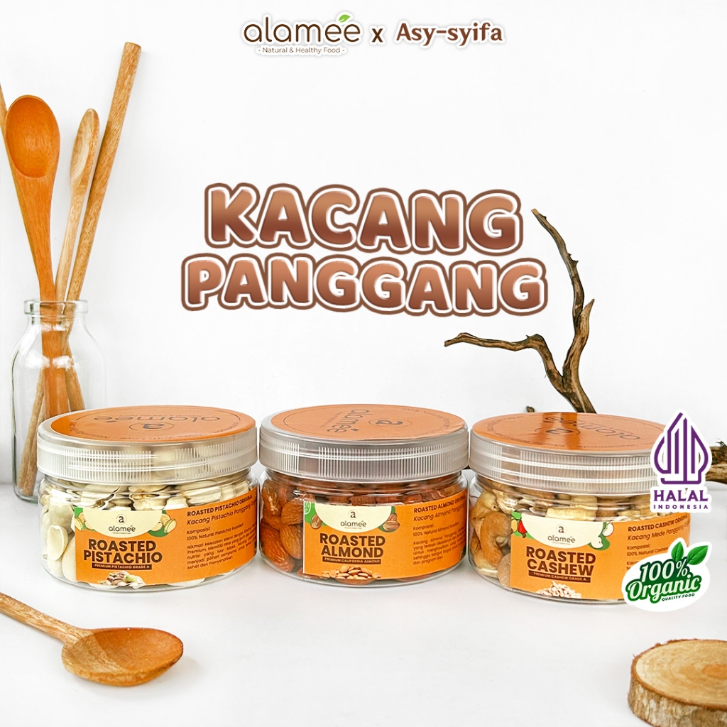 

Kacang Almond Almon Mede Walnut Pistachio Kupas Panggang Premium Roast Roasted Oven Siap Makan