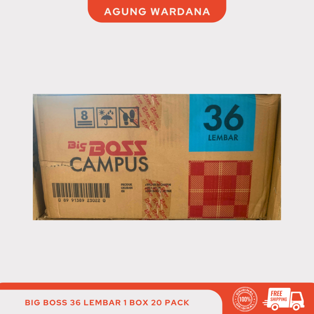 

BUKU TULIS BOXY BIG BOSS 36 LEMBAR 1 BOX / DUS ISI 20 PACK (200 PCS BUKU)