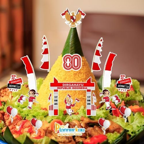 Partyplannerkuu Topper Kue Nasi Kuning Tumpeng 17 Agustus - Dekor Kemerdekaan Meriah