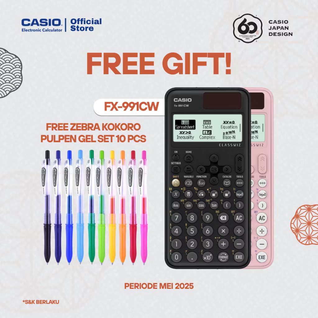 

ASABA STATIONERY-Casio Calculator FX-991CW Scientific - Free Kokoro Gel Pen 10 Pcs- Kalkulator kuliah/sekolah-Kalkulator Ilmiah