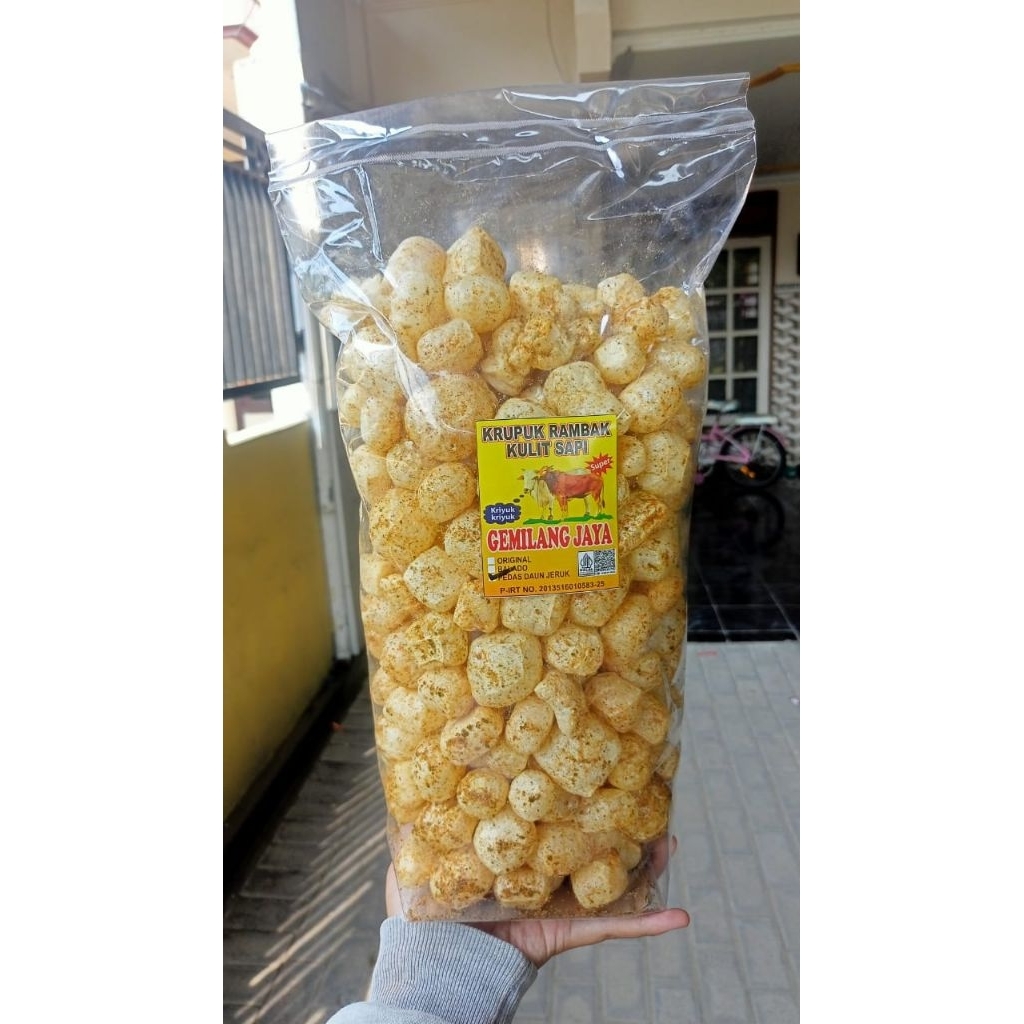

Krupuk Rambak/Dorokdok Kulit sapi asli, Pedas Daun jeruk 250gr