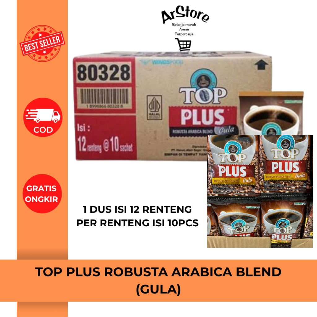 

TOP PLUS ROBUSTA ARABICA BLEND (GULA) TERMURAH ( 1 DUS ISI 120PCS)