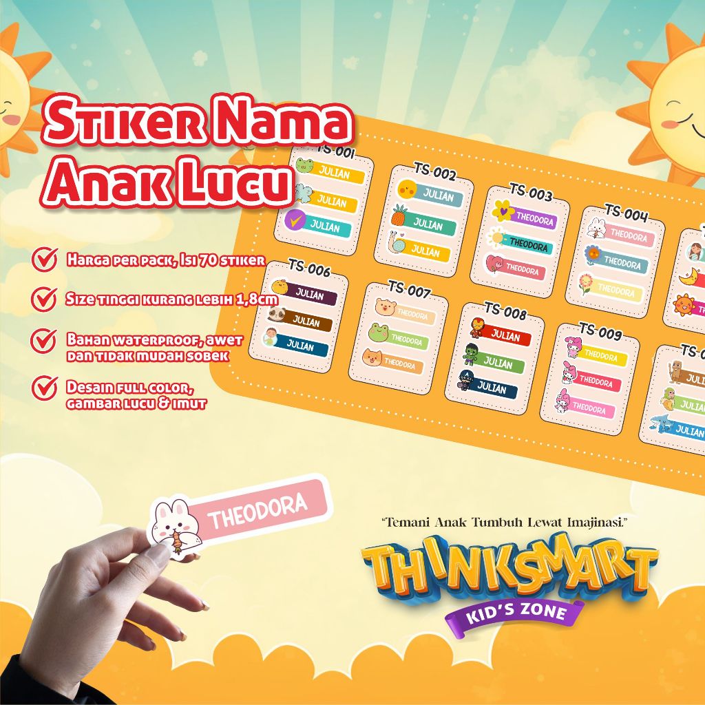 

ISI 70 PCS (TANPA PO) Stiker Nama Anak Lucu / Stiker anak / Label Nama Anak / Label Nama Barang Anak