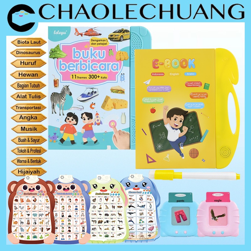 CHAOLECHUANG Mainan Buku Edukasi Anak | Buku Pintar Elektronik 4 Bahasa | Buku Anak Elektronik