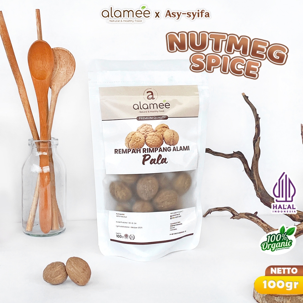 

ALAMEE Biji Pala Utuh Rempah Kering Nutmeg Whole Rimpang Organik Alami Bumbu Seasoning Masakan 100gr