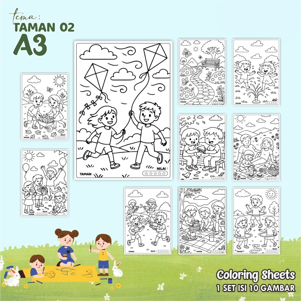 

COLORING SHEETS A3 TEMA TAMAN 02 - KERTAS MEWARNAI - MEDIA BELAJAR ANAK READY STOCK