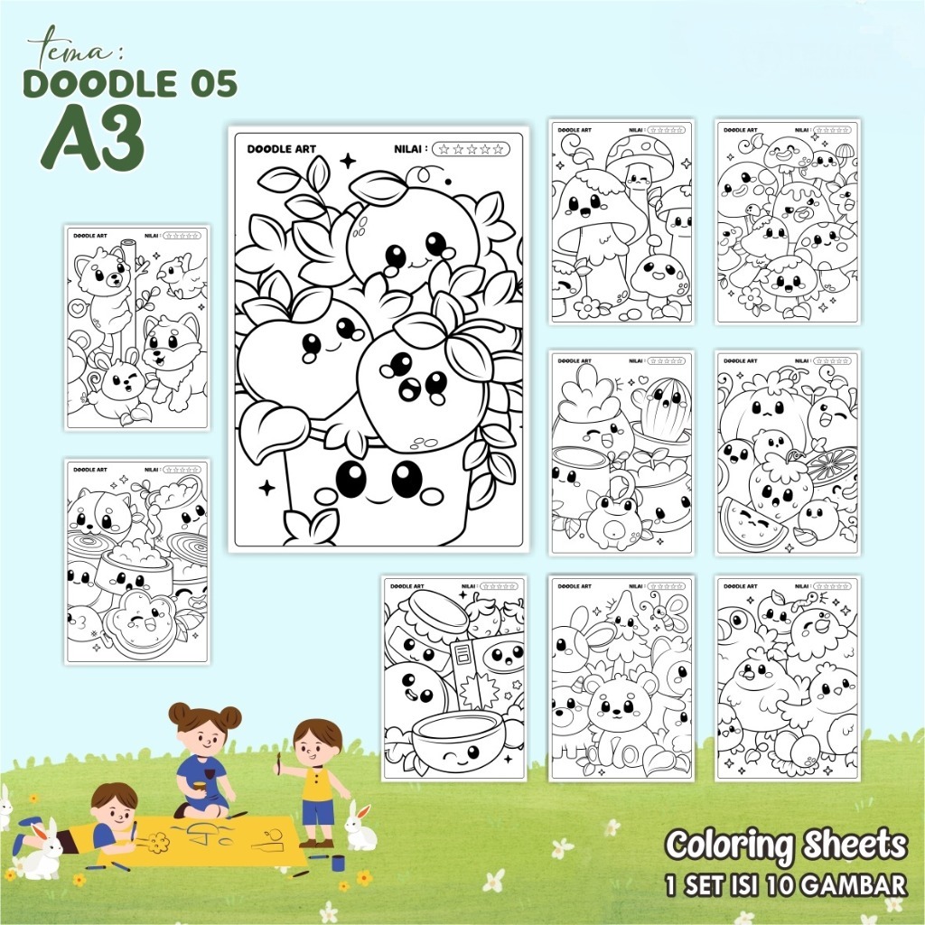 

COLORING SHEETS A3 TEMA DOODLE - KERTAS MEWARNAI - MEDIA BELAJAR ANAK READY STOCK