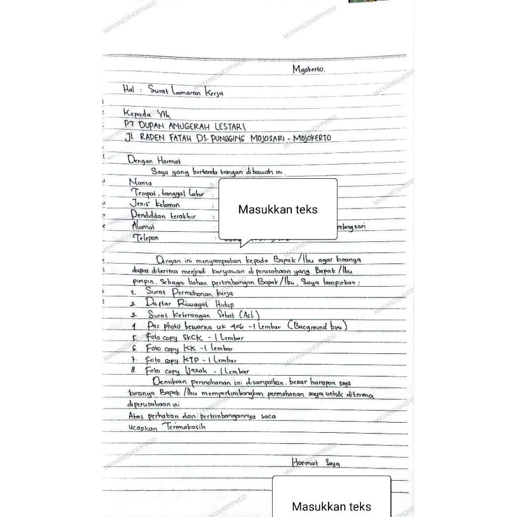 

Jasa tulis tangan Lamaran pekerjaan KERTAS FOLIO