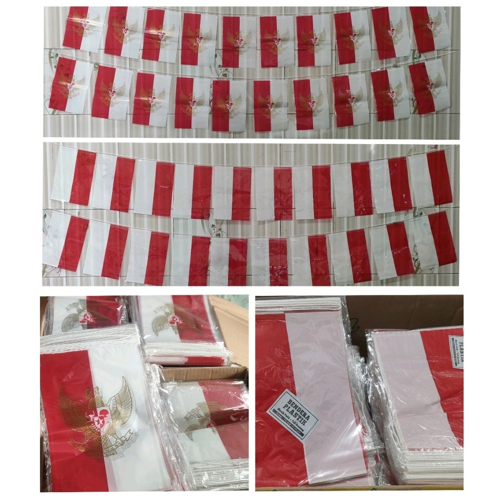 Bendera Merah Putih Plastik Premium, Bendera Plastik Garuda, Bendera + tali, Bendera Merah Putih Ren
