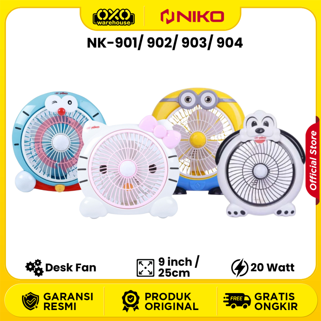 NIKO Kipas Angin Meja Kartun NK-901 / NK-902 / NK-903 / NK-904  9 Inch Garansi Resmi