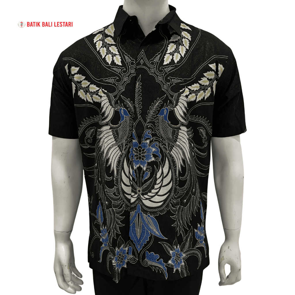 Batik Bali Lestari Batik Pria Katun Prada Lengan Pendek Hitam (PB01)