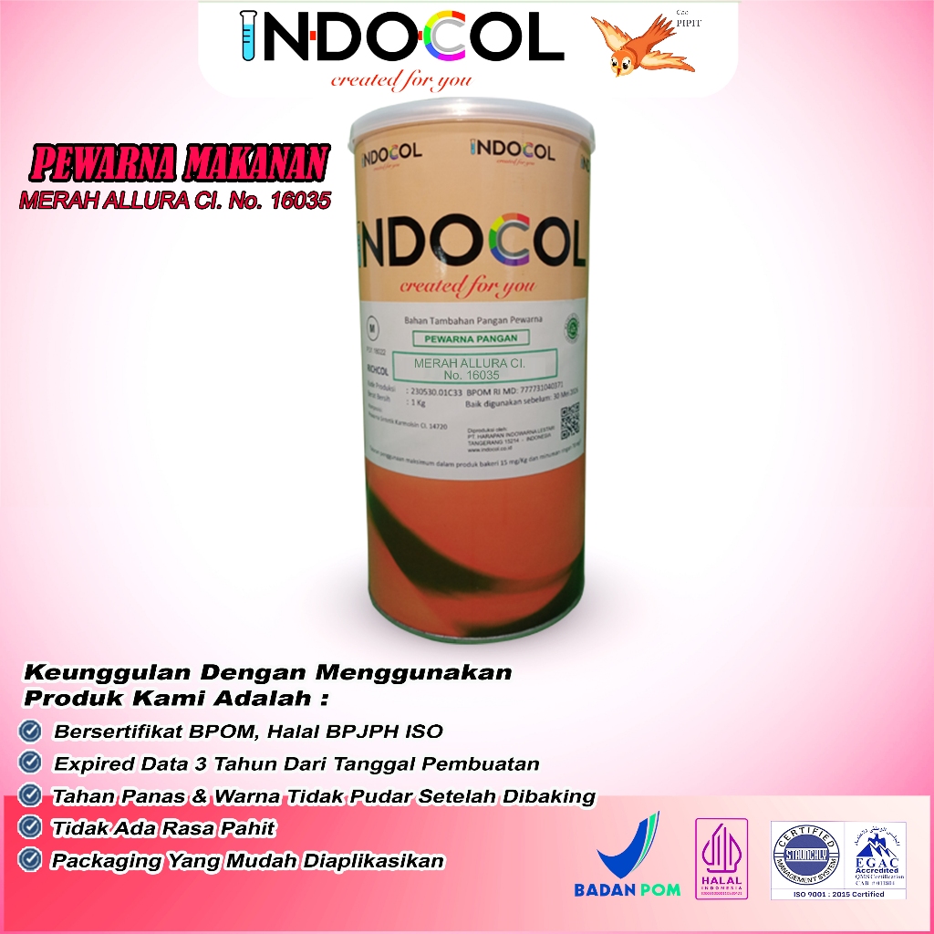 

Pewarna Makanan INDOCOL PREMIUM Merah Allura CI. No. 16035 1 Kg (RC)