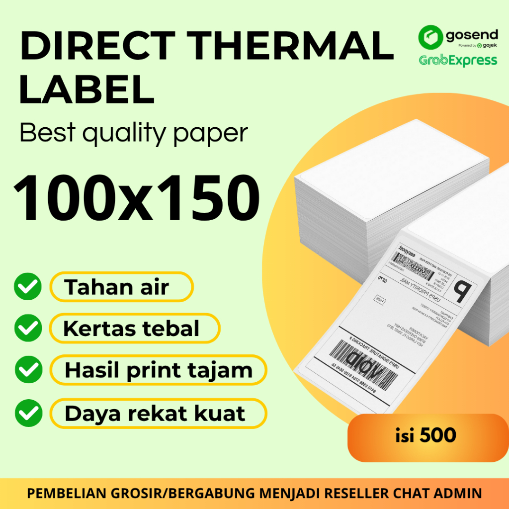 

Kertas Thermal Label Ukuran 100x150 isi 500 sheet (1 DUS ISI 20) – Label Pengiriman / Label Barcode / Label Harga – Tanpa Tinta – Cetak Mudah & Cepat