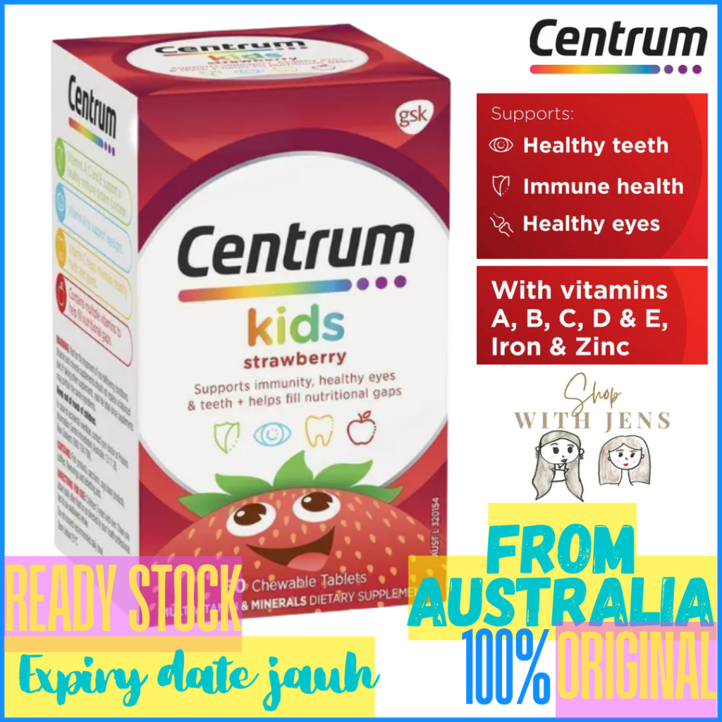 Centrum Kids Multi Vitamin 60 Strawberry Tablets Multi Vitamin Kunyah Untuk Anak-anak