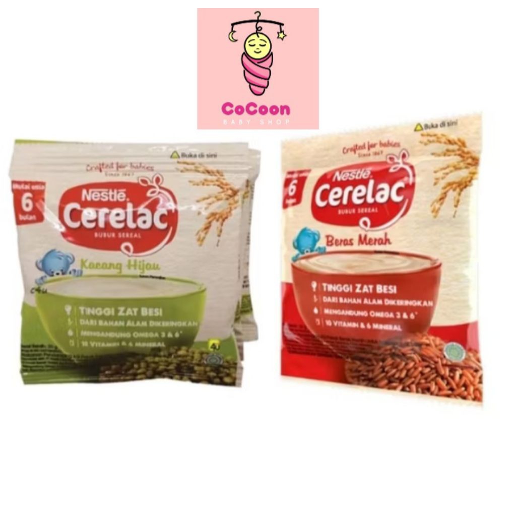Bubur Bayi Nestle Cerelac Sachet 6+ Pisang Kacang Hijau Beras Merah 20 gr