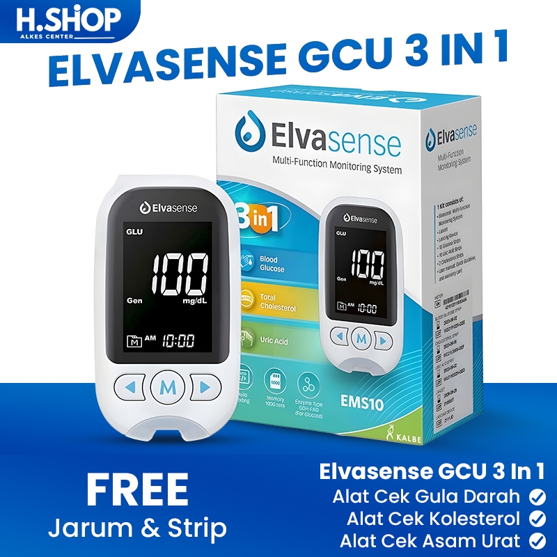 Alat Cek GCU 3in1 EMS10 Elvasense / Cek Gula Darah / Kolesterol / Asam Urat / Alat Cek Gula Darah Di