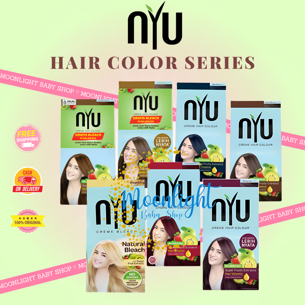 NYU CREME HAIR COLOUR Pewarna Rambut/Cat Rambut Natural(TANPA AMONIA) Black Brown Blue Bleaching Red