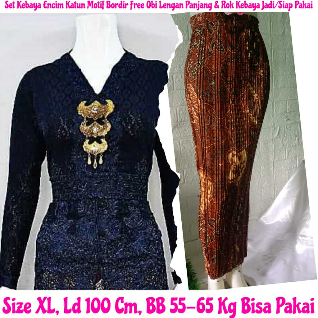 Kebaya Jadi Medan Limited Setelan Kebaya Encim Katun Motif Bordir Free Obi Lengan Panjang & Rok Keba