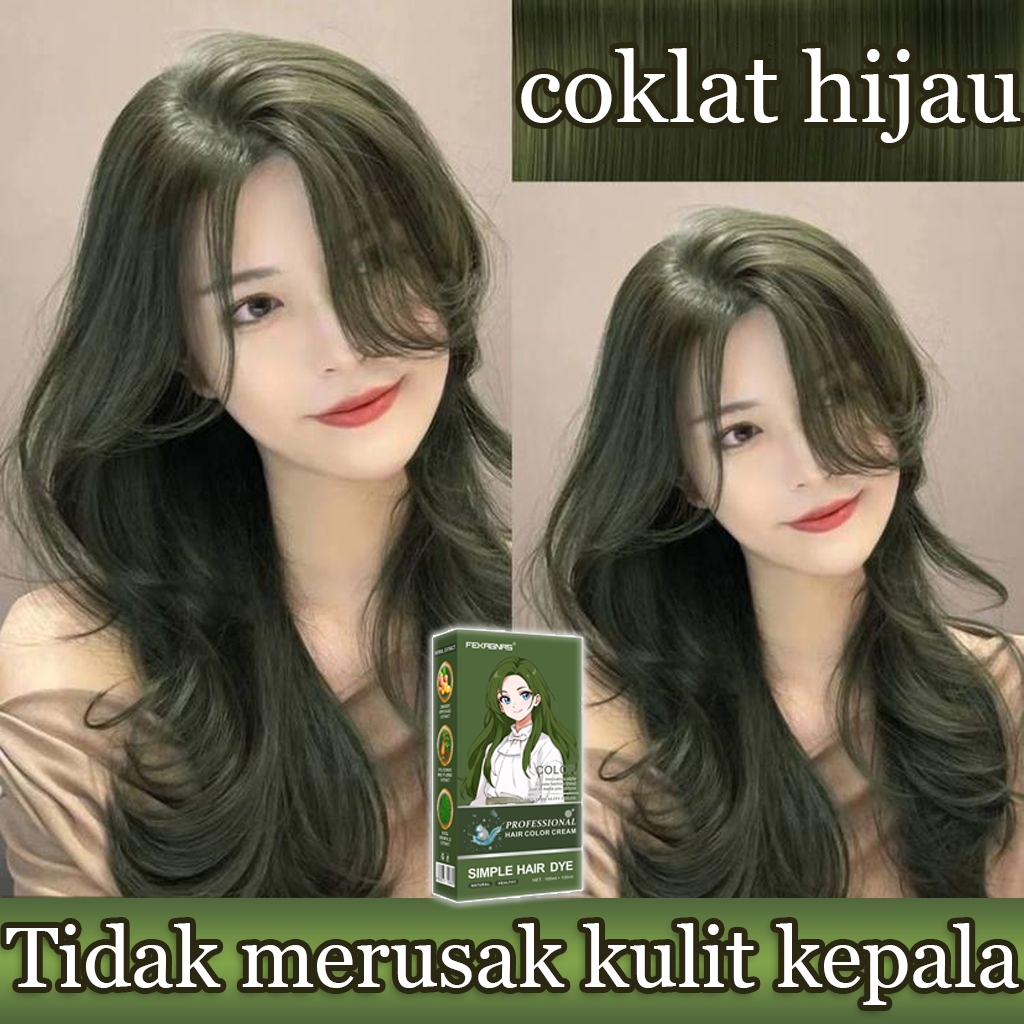 Zat Warna Rambut Coklat Hijau Smoky - Hair Dye Cream Pewarna Alami - Efek Kabut & Natural - Cover Ub