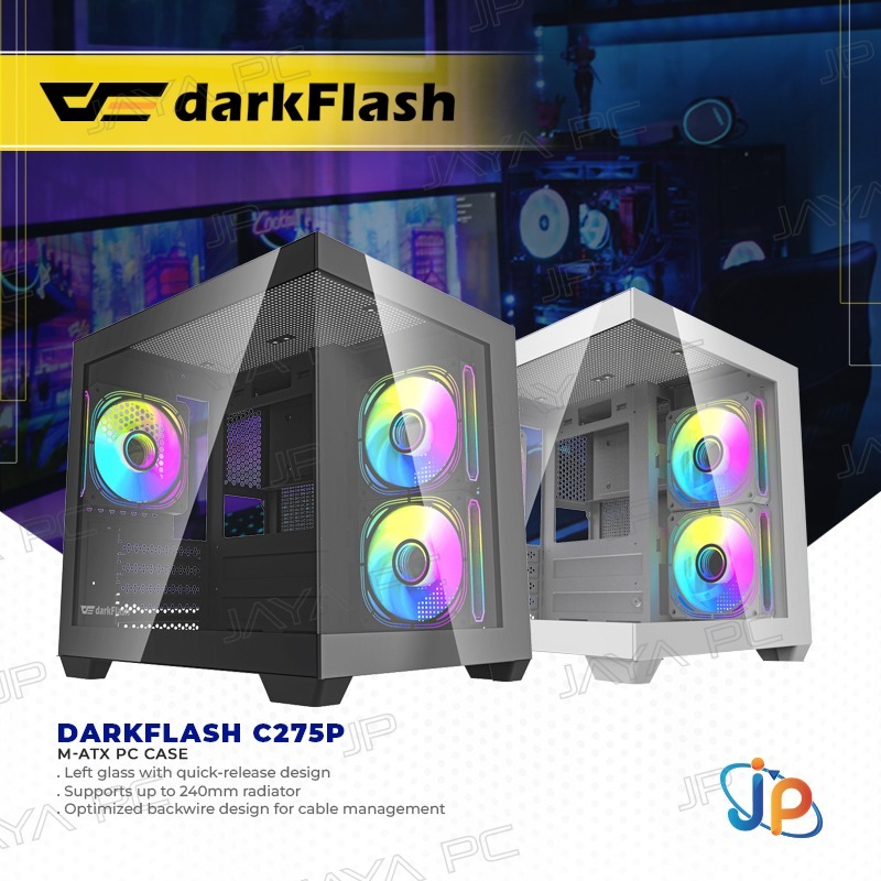 darkFlash C275P M-ATX PC CPU Case - Tempered Glass Casing
