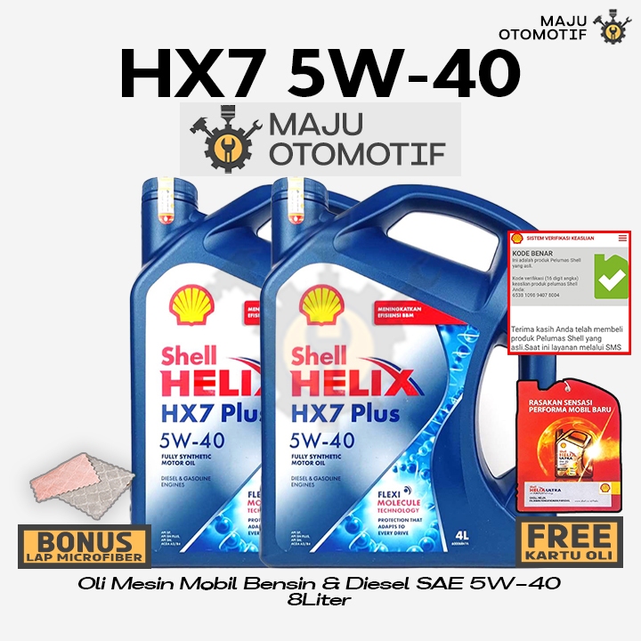 Oli Mesin Shell Helix HX7 SAE 5W-40 8 Liter SCAN BARCODE Bensin Solar Diesel 8Liter 5W40 Full Synthe