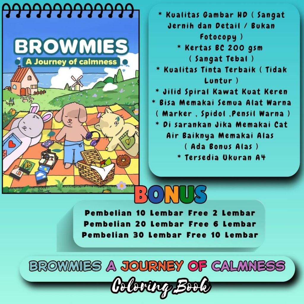 

Browmies A Journey of Calmness Coloring Book Buku Mewarnai Gambar Bagus Jernih HD Spiral Kawat Keren Kertas Tebal 200 gsm