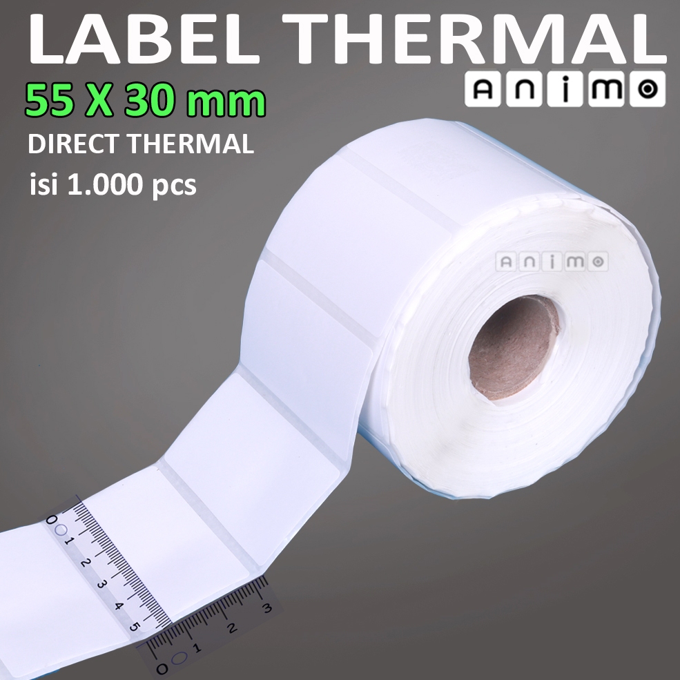 

LABEL BARCODE THERMAL 55 X 30 MM = 1.000 PCS - Direct Thermal 55 mm X 30 mm - Stiker Thermal 5,5 x 3 cm isi 1.000 PCS
