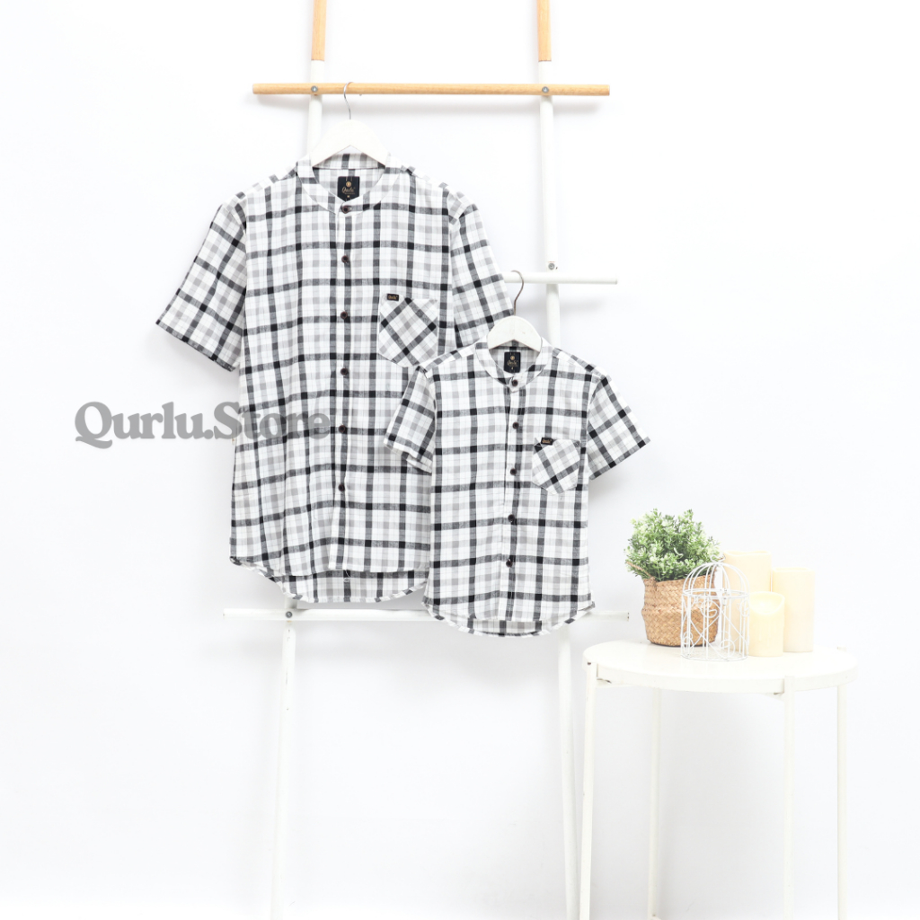 Kemeja Koko Couple Anak/Ayah Lengan PENDEK Motif Kotak (AKMAL SERIES)