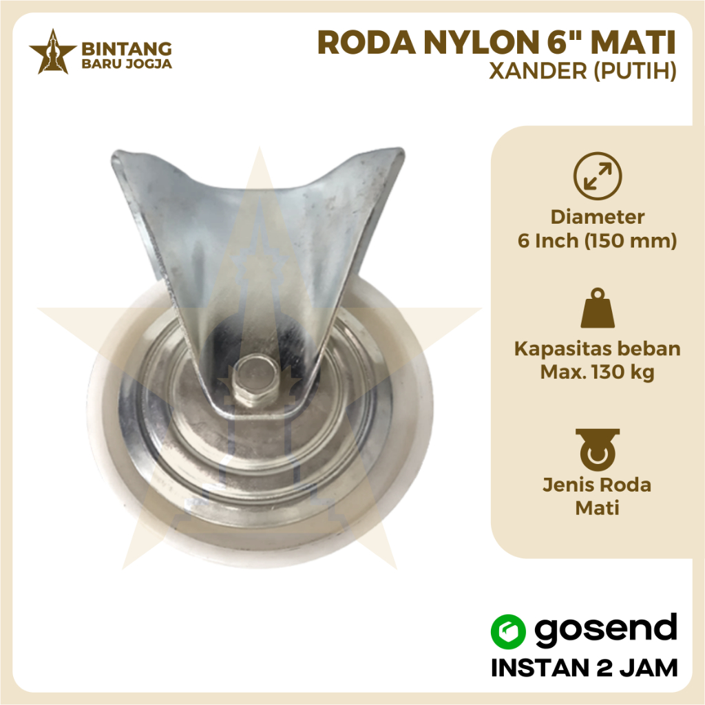 Roda Nylon Putih Etalase Troli Gerobak 6 Inch - Mati