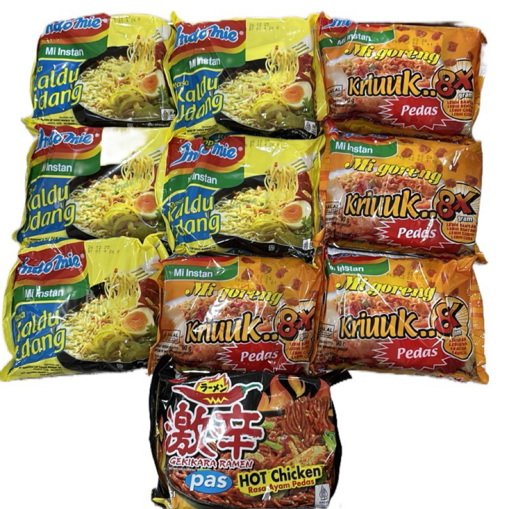 

(C3) Combo Hemat 5bks Kaldu Udang, 5bks Indomie kriuk, 1bks Gekikara Ramen Hot Chicken