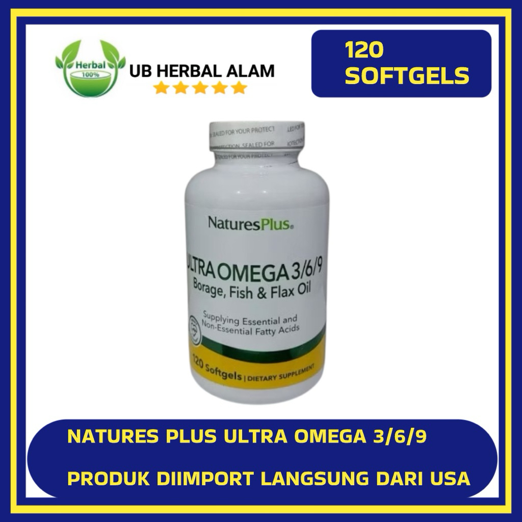 Natures Plus Ultra Omega 3/6/9 120 Softgels borage fish & flax oil USA