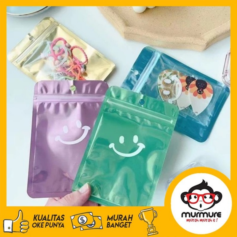 

10PCS Fancy Klip Plastik Kemasan aksesoris Ziplock Hologram Aluminium Foil Smiley (10.5x15cm）