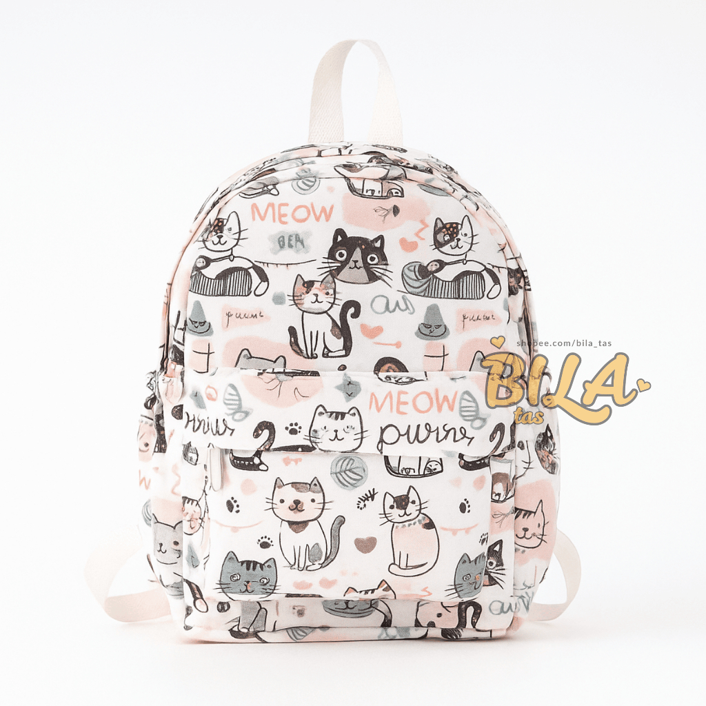 BILA Tas Ransel Wanita Mini Polkadot Bahan Kanvas Tas Sekolah Kecil Cewek