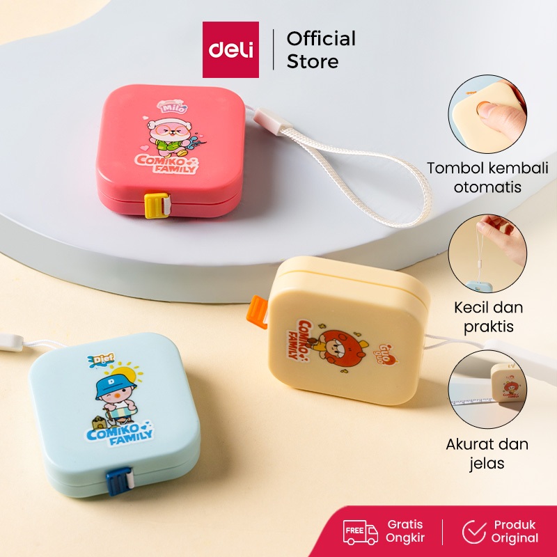 Deli Meteran Mini 1.5meter / Measuring Tape Kunci Otomatis Comiko Series Tape Ukur DIY Lucu 79654