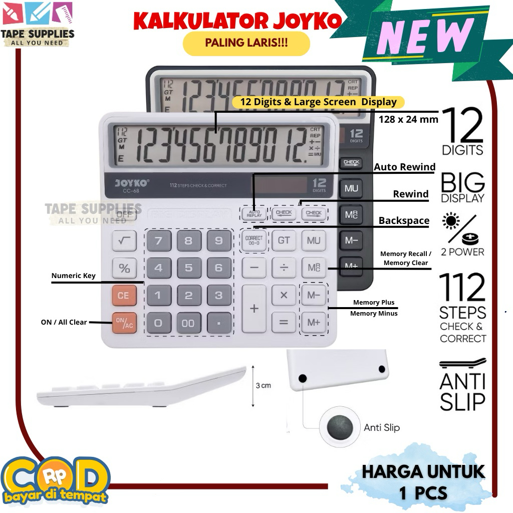 

(FUNGSI LENGKAP DAN TERBARU) Kalkulator JOYKO CC-68 / 12 Digits Check & Correct