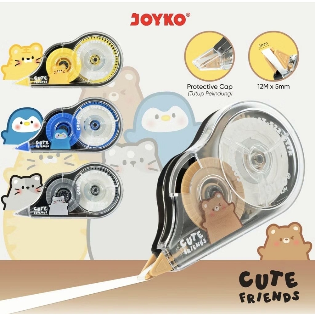 

Joyko Correction Tape CT-522-CTFR Cute Friends | Tip Ex Kertas Lucu