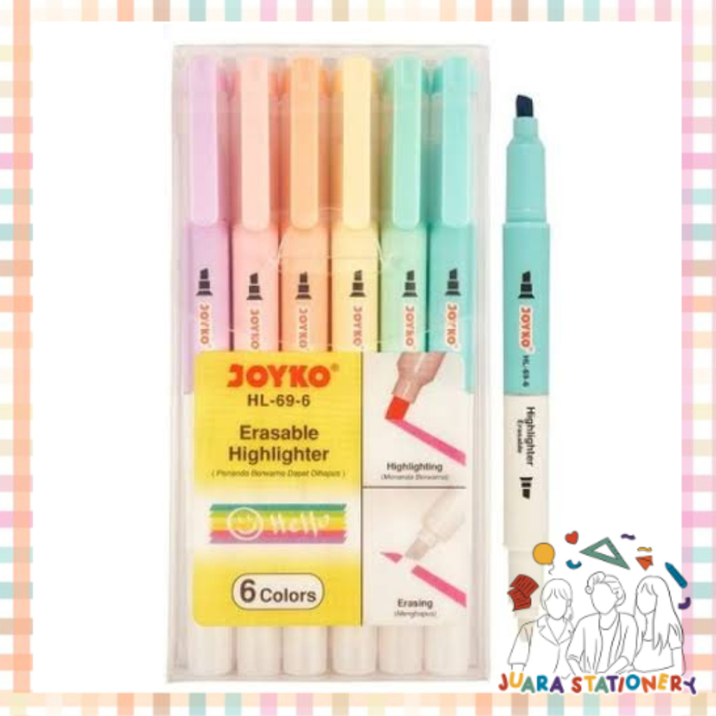 

(396) Highlighter Erasable Joyko HL 69-6 Set 6 pcs / Stabilo Hapus Stabilo Erasable