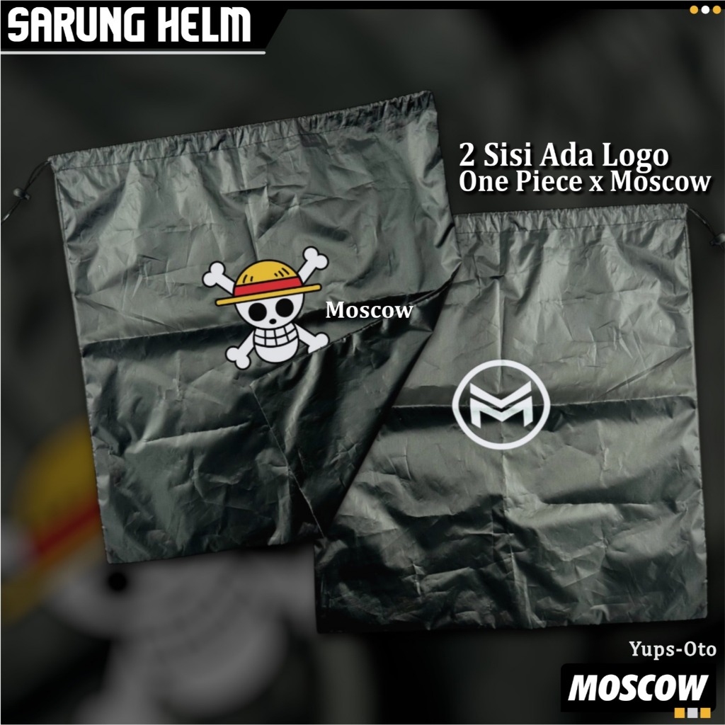 SARUNG HELM LOGO 2 SISI MOSCOW + TOPI JERAMI ONEPIECE BAJAK LAUT KANTONG HELEM KANTONG SEPATU KANTON