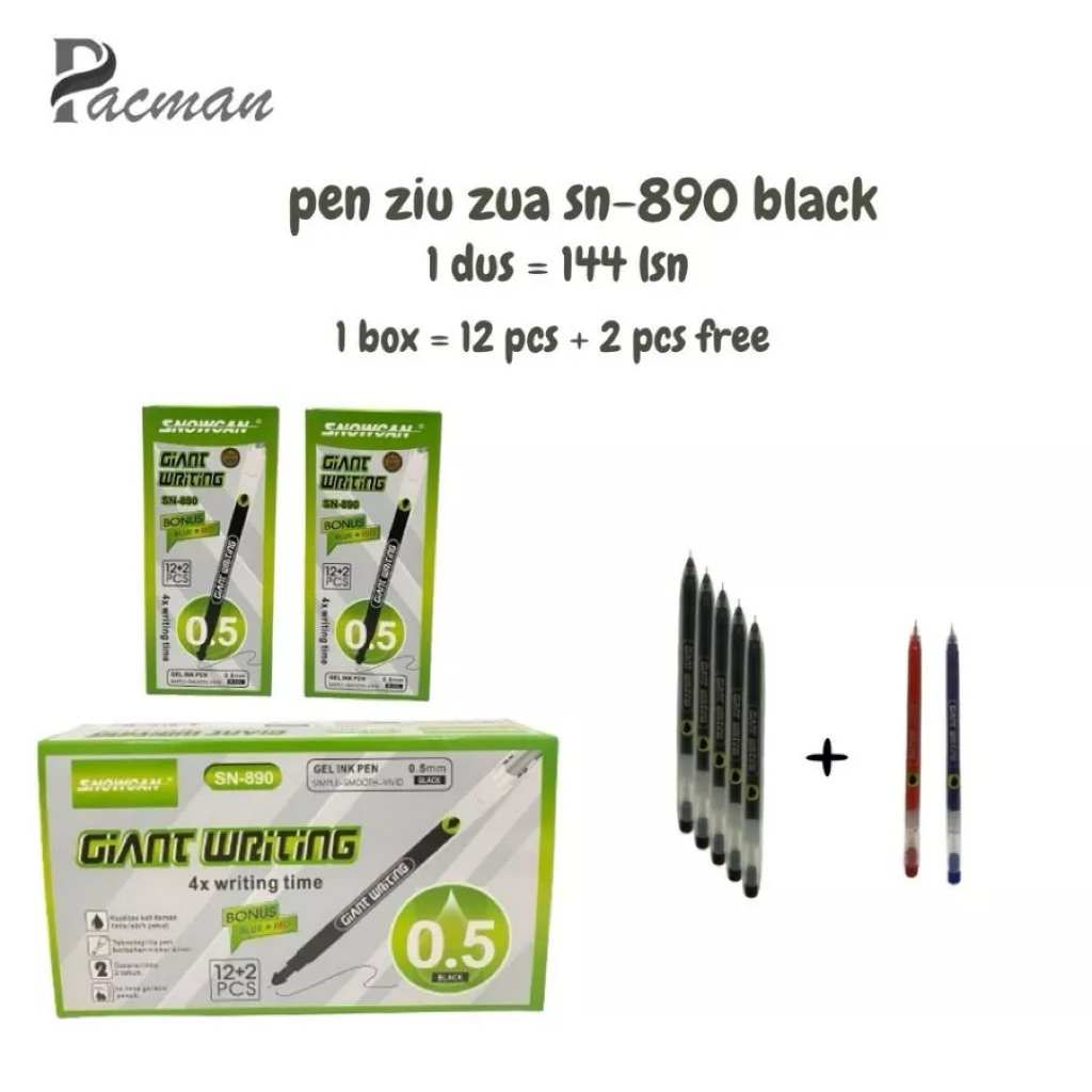 

[Isi 12+2 Pcs] Pulpen Ziu Zua SN-890 Giant Writing Gel 0.5 mm Pen Cair