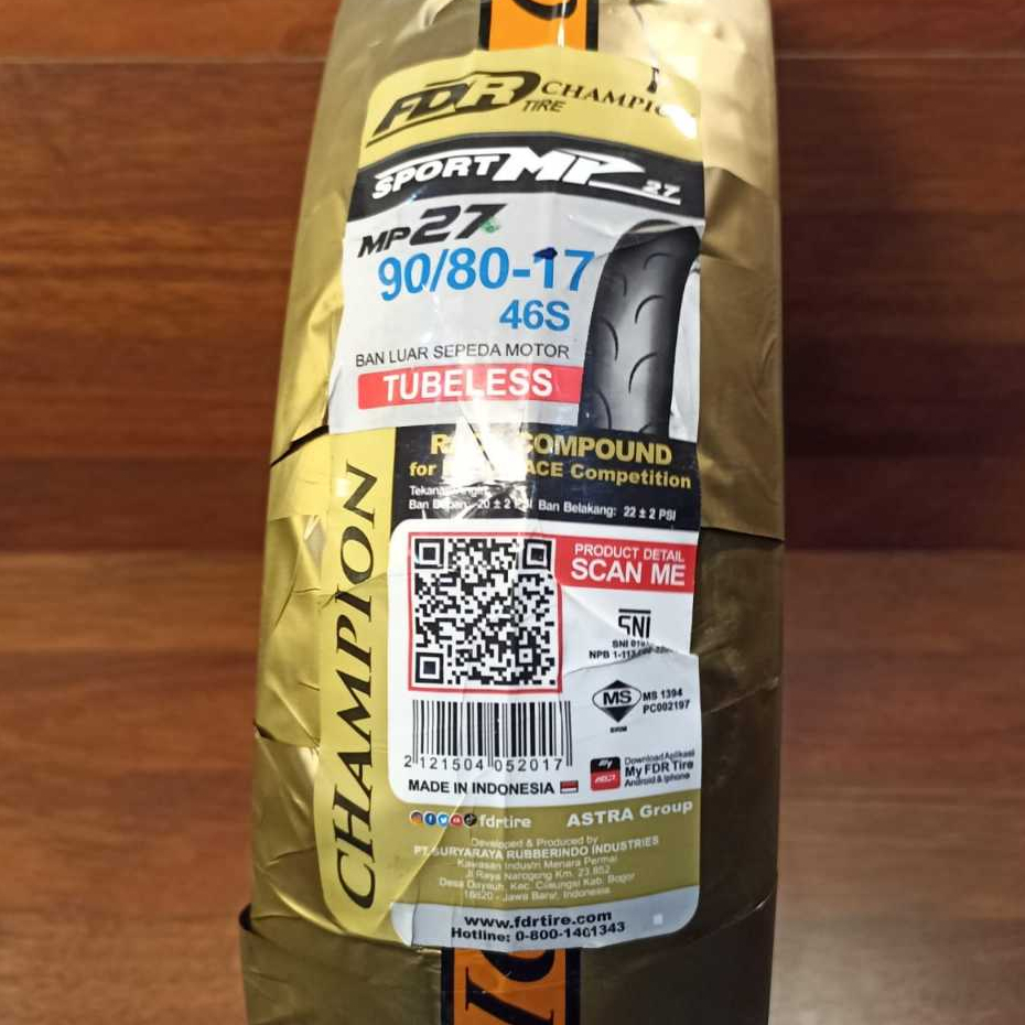 BAN LUAR FDR SPORT MP27 90/80 RING 17 TUBELESS RACE COMPOUND - FDR TIRE CHAMPION