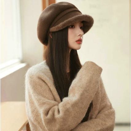 Topi Baret Wanita Musim Dingin Gaya Korea