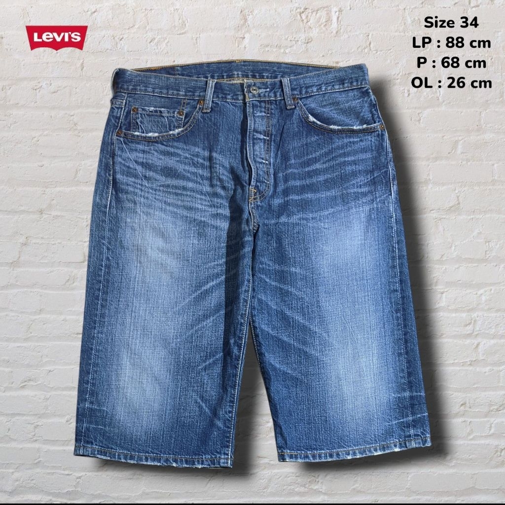 Size 32 Shortpants Jeans Jorts 501 Vintage Blue Washed Fading Y2k Original Second Preloved #CP81