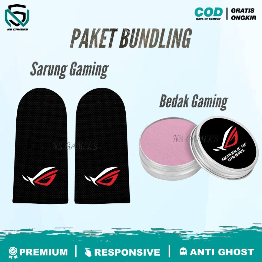 PAKET BUNDLING BEDAK SARUNG GAME ROG AKSESORIS GAME MOBILE LEGENDS & FF ANTI KERINGAT JOYSTICK