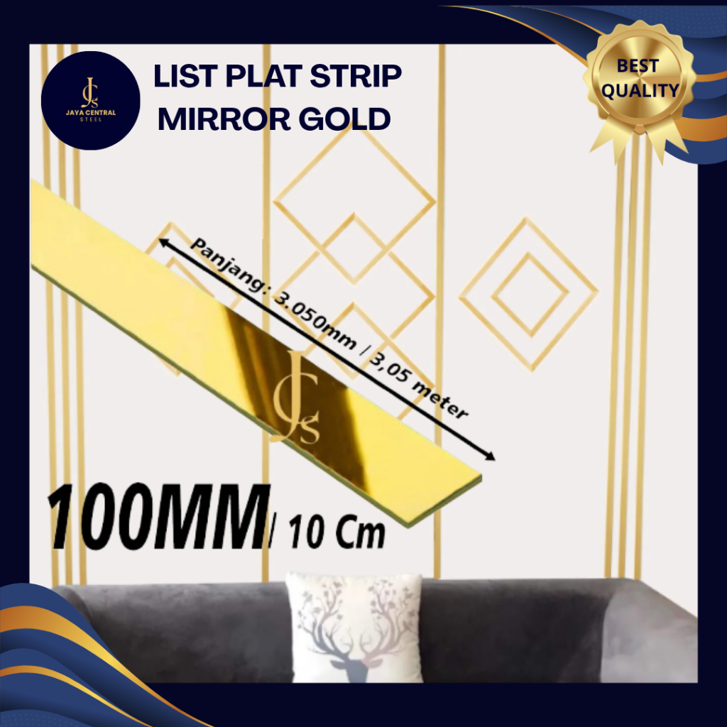 LIST INTERIOR DEKORASI - LIST PLAT MIRROR GOLD 100 MM x 3050 MM