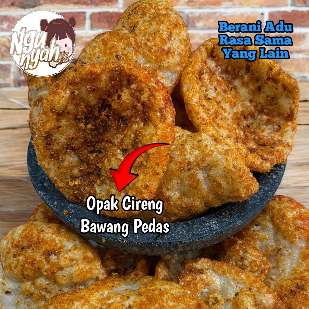 

Cemilan Opak Aci Bawang Pedas 200gr